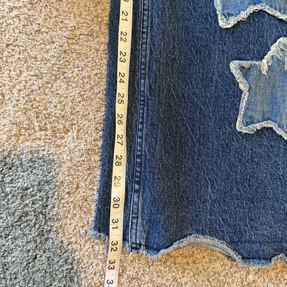 Hot Topic Women's SZ 9 Star Patch Wide Leg Jeans Blue Denim Distressed High Rise - Picture 6 of 6